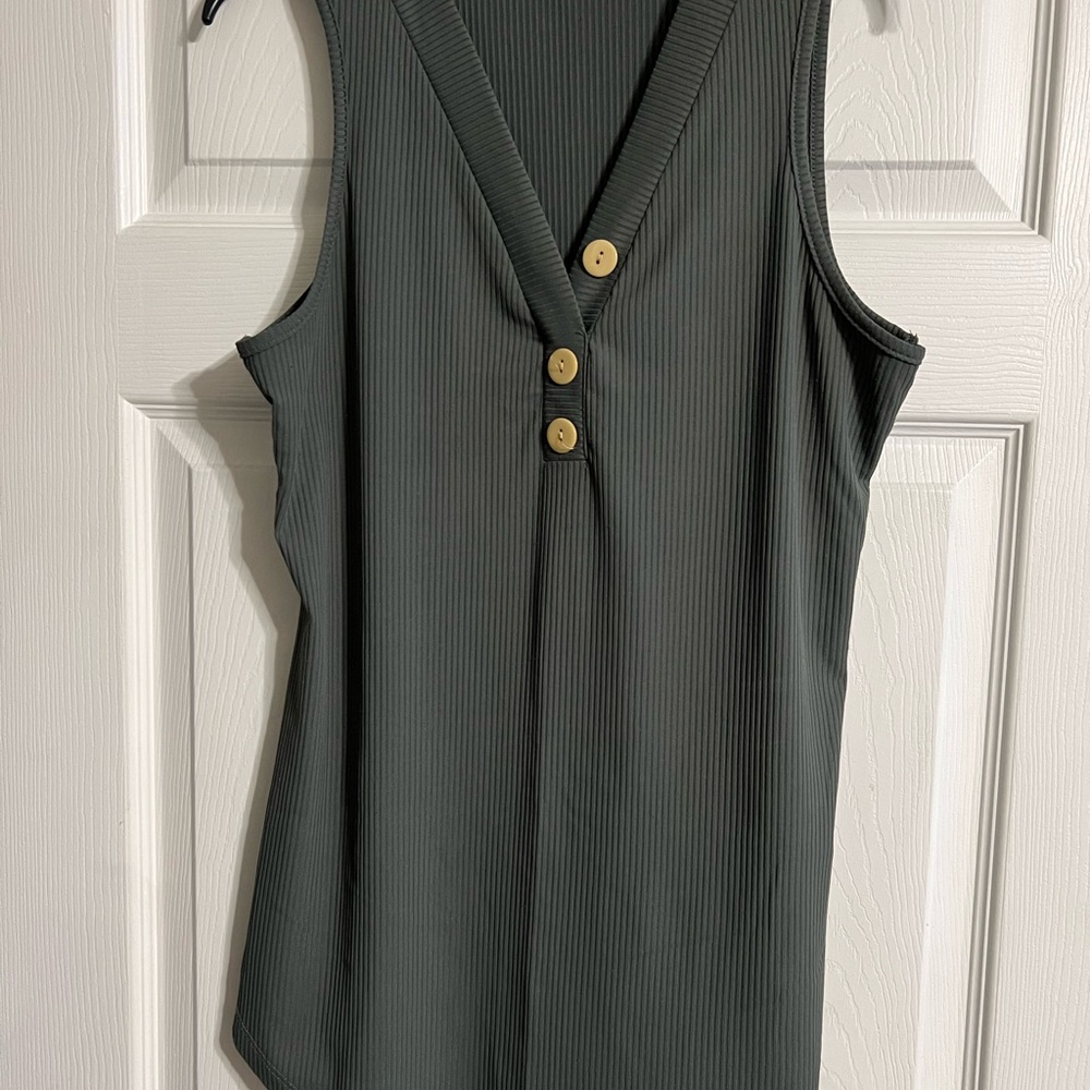 Sleeveless V-Neck Top - Greenish Gray